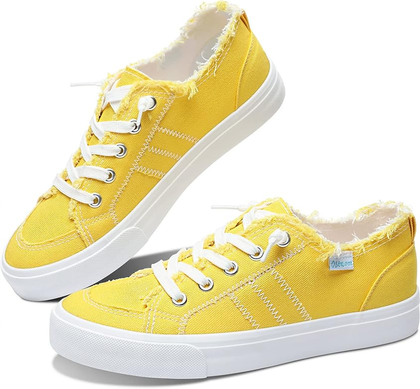 Obtaom Women's Play Fashion Sneaker White Color Washed and Leopard Canvas Slip on Shoes | Amazon (US)