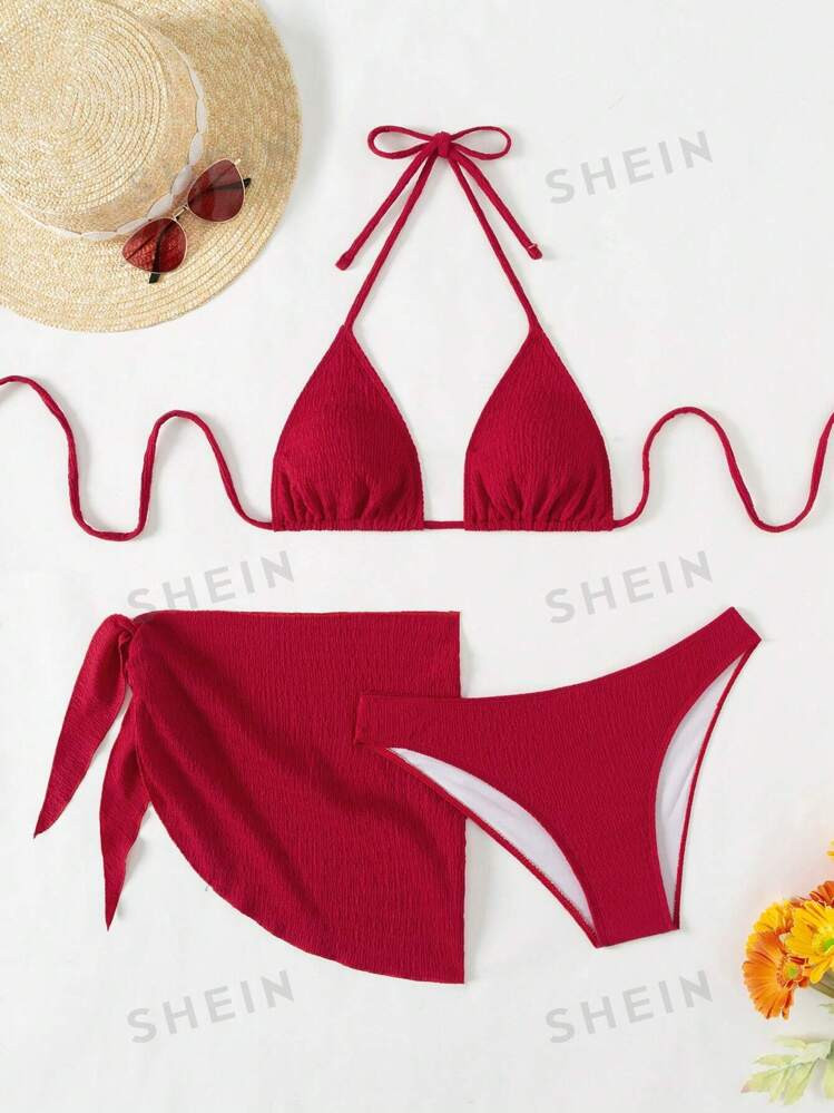 SHEIN Swim Set da 2 pezzi di costume da bagno con coprire e gonna per l'estate 2025, colore tinta... | SHEIN