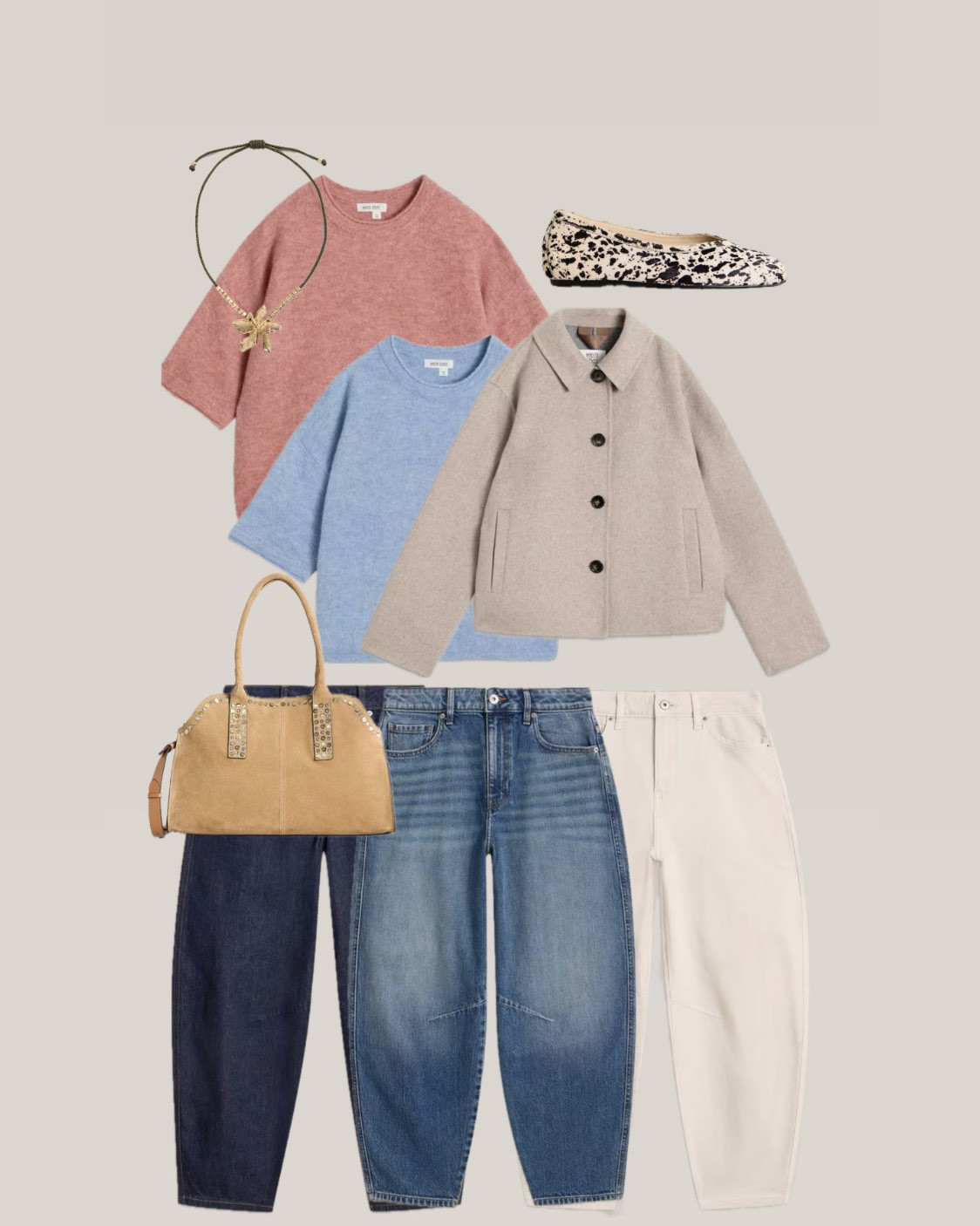 Lighter layers for Spring. 
All true to size. I sized up to an 8 in the knit. I wear Long in the Jeans. 
Ecru Jeans
Barrel Jeans 
Double Faced Jacket
Barrel Bag
Bowling Bag
Ballet Flats 
Animal Print 

#LTKover50style #LTKFashionMonth #LTKspring