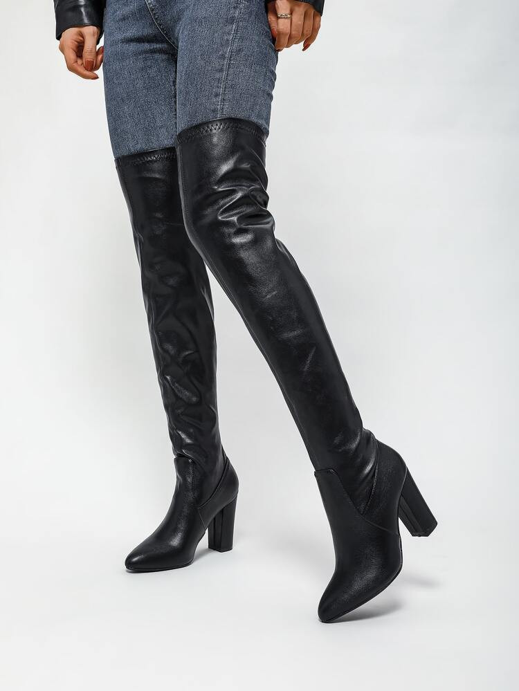 Point Toe Chunky Heeled Slouchy Boots | SHEIN