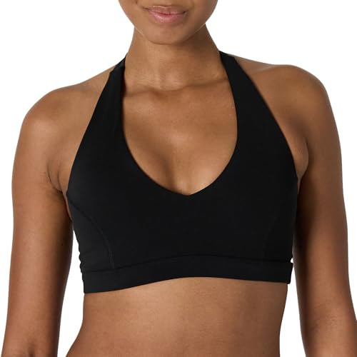 Amazon Essentials Women's Active FormFlex Buttery Soft Light Support Halter V-Neck Sports Bra, Black, Large | Amazon (US)