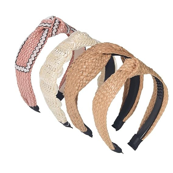 MHDGG 4Pcs Headbands for Women Straw Knotted Headbands,Bohemian Summer Wide Headbands for Women H... | Amazon (US)