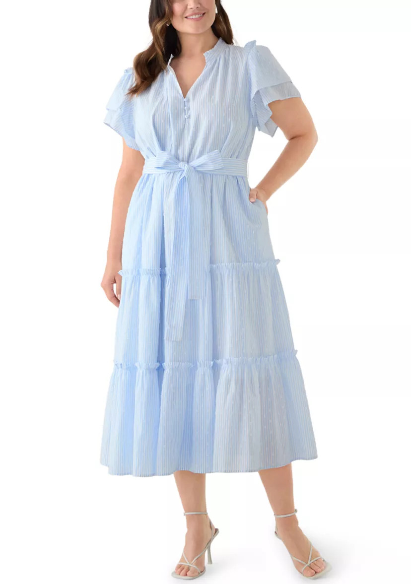 Plus Size Double Flutter Sleeve Belted Maxi Dress | Belk