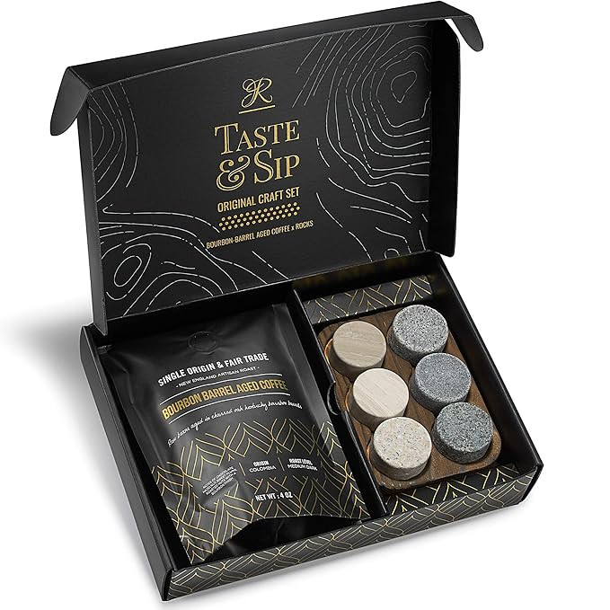 Whiskey Chilling Stones & Kentucky Bourbon Barrel Aged Coffee Gift Set - 6 Handcrafted Granite Ro... | Amazon (US)