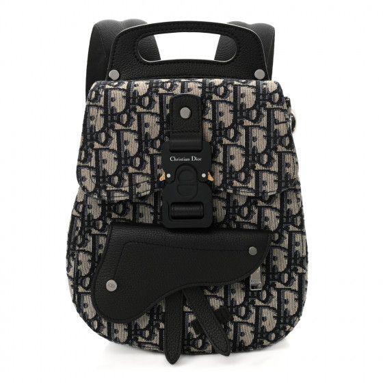 CHRISTIAN DIOR Oblique Jacquard Mini Saddle Backpack Navy Blue | Fashionphile