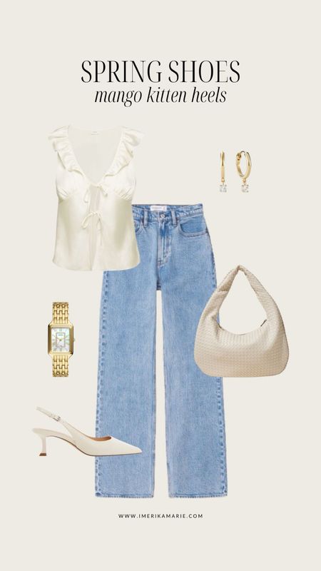 Spring outfit. Jeans. Woven bag. Mango kitten heels. Fossil watch

#LTKstyletip #LTKfindsunder100 #LTKshoecrush