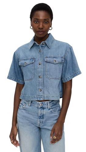 Madewell Women's Boxy Crop Button Up Shirt, Hallstead Wash, Blue, M | Amazon (US)