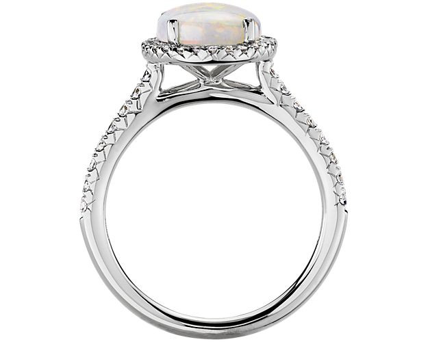 Opal and Diamond Halo Ring in 18k White Gold (10x8mm) | Blue Nile