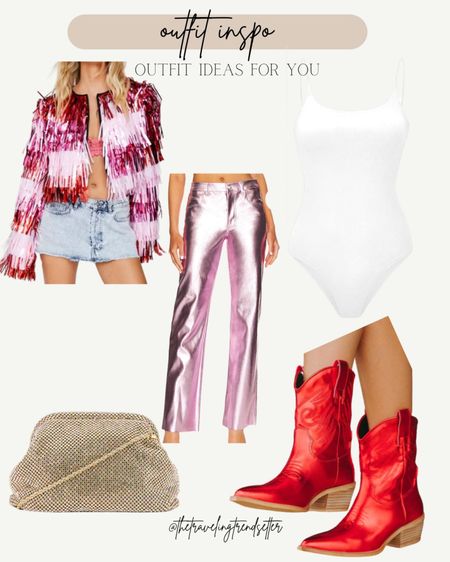 Rodeo fashion - rodeo Houston outfit idea for women - cowgirl hat - cowgirl boots - dolce vita booties - western fashion earrings - Chloe fringe handbag - purse - metallic red pants - sequin crop tank - western style - nfr outfit - Nashville outfit - bachelorette - country concert outfit - red cowboy boots - metallic pants / fringe jacket - coat - bodysuit - bag - country 

#LTKunder50 #LTKSeasonal #LTKshoecrush