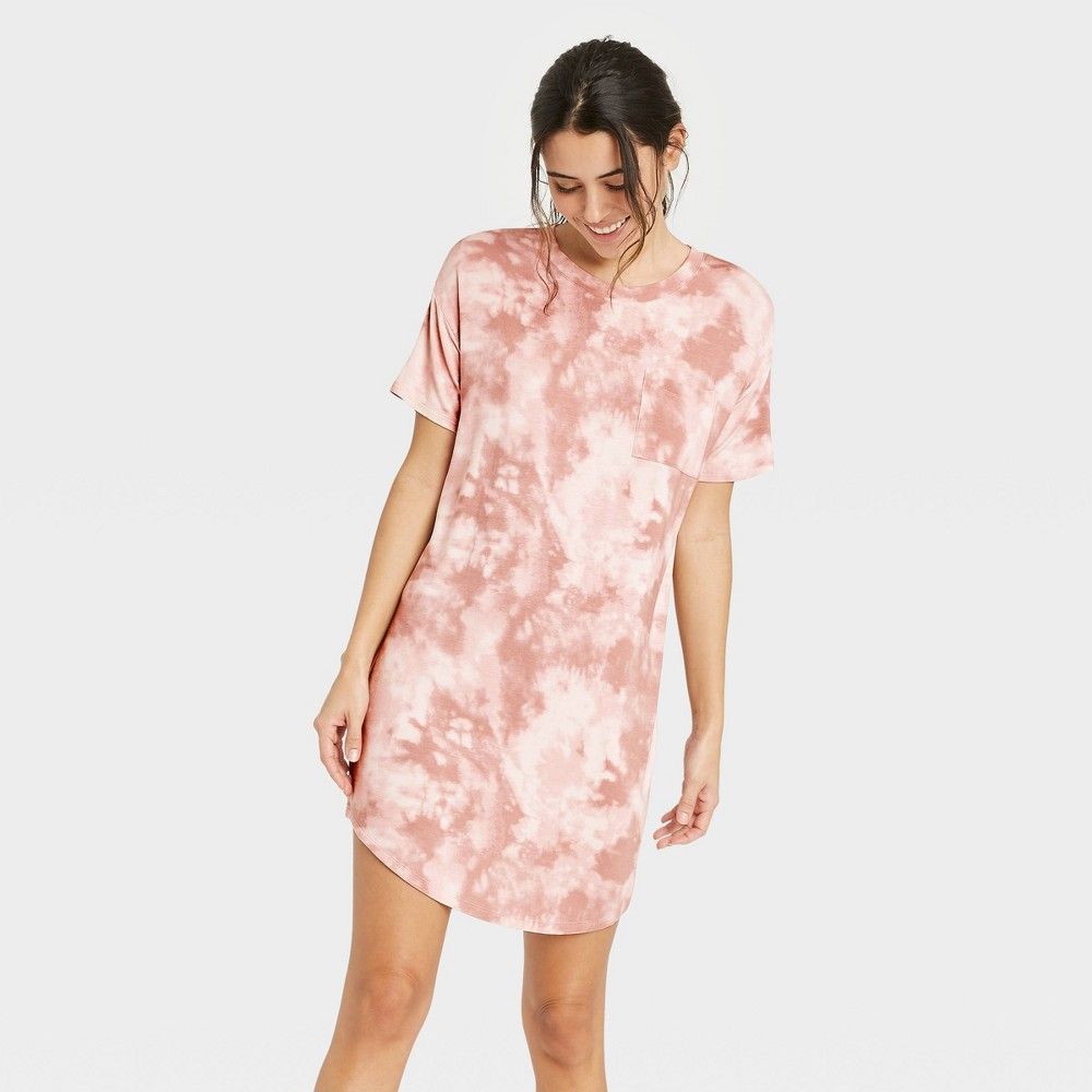 Women's Tie-Dye Short Sleeve Beautifully Soft Nightgown - Stars Above Pink XS | Target