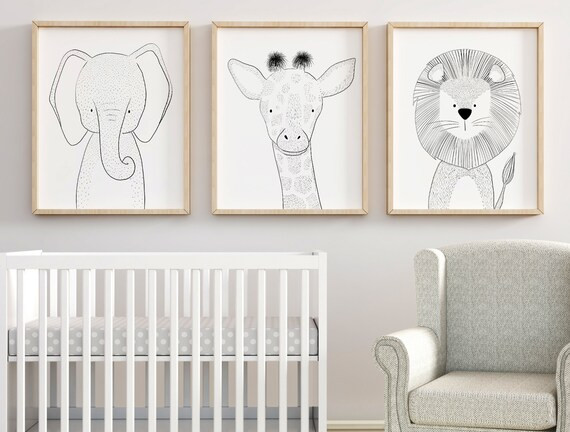 Line Art Safari Nursery Wall Art Nursery Animal Prints | Etsy | Etsy (US)