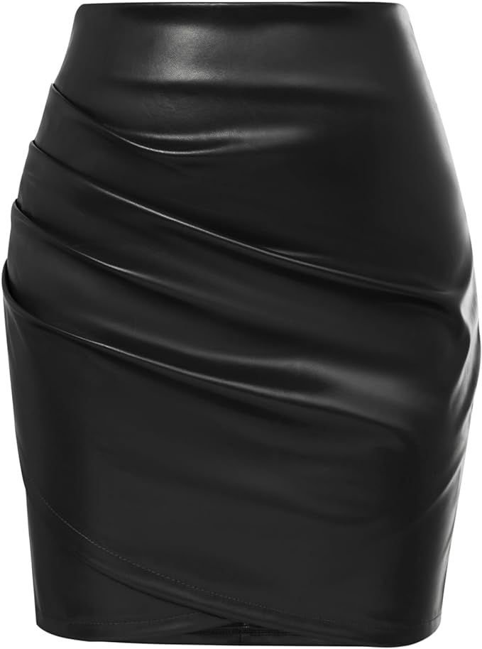 Kate Kasin Women's Ruched Skirts Elastic High Waist Wrap Slim Fit Bodycon Pencil Mini Skirt | Amazon (US)