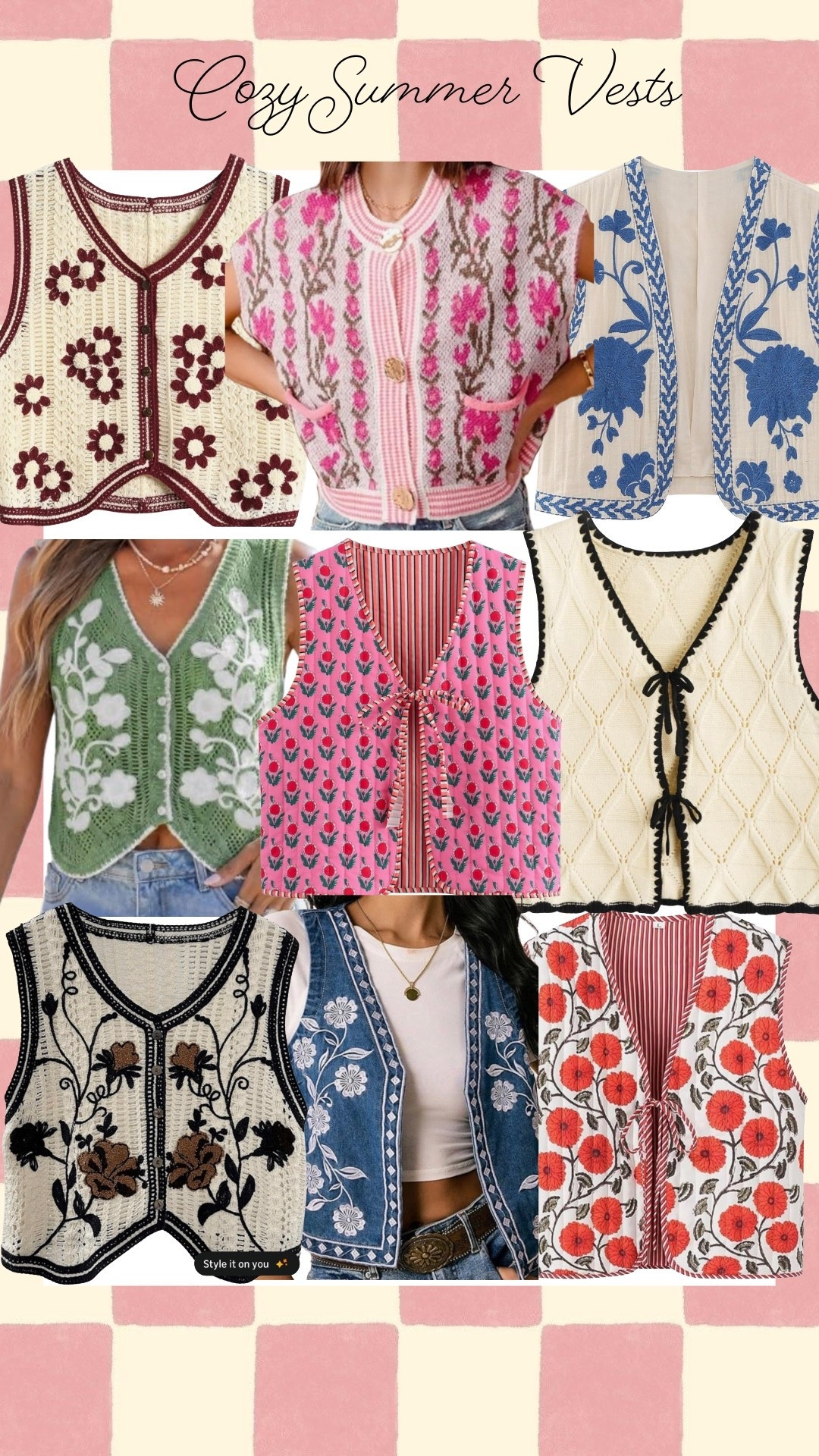 Cozy summer vests that make even the simplest outfit feel styled ✨🌸 

Think vintage-inspired knits, floral details, and those “where did you find that?” pieces you’ll wear on repeat all season 🤍 

Which one are you grabbing first?

#LTKStyle #SummerStyle #CozyFashion #VintageInspiredStyle #CottageStyle