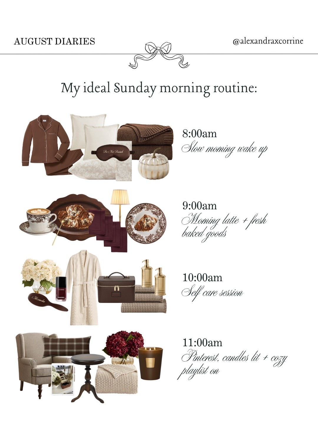 My ideal cozy Sunday morning routine: ☕️🤎🕯️🍂

#fallaesthetic #fallmoodboard #cozyathome #moodboardaesthetic #pinterestinspo 

[ fall mood board, Ralph Lauren fall aesthetic, cozy fall homebody lifestyle, chocolate brown, burgundy, Pinterest mood board aesthetic ]

#LTKmorningroutine #LTKSeasonal