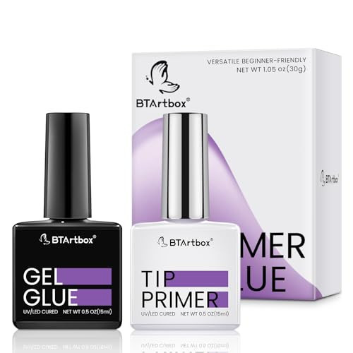 BTArtbox Nail Glue & Primer Set - 2 x 0.5 Fl Oz Acrylic French Ballerina Nail Gel, Long Lasting Super Strong 4 in 1 UV Nail Gel for Press On Nails | Amazon (US)