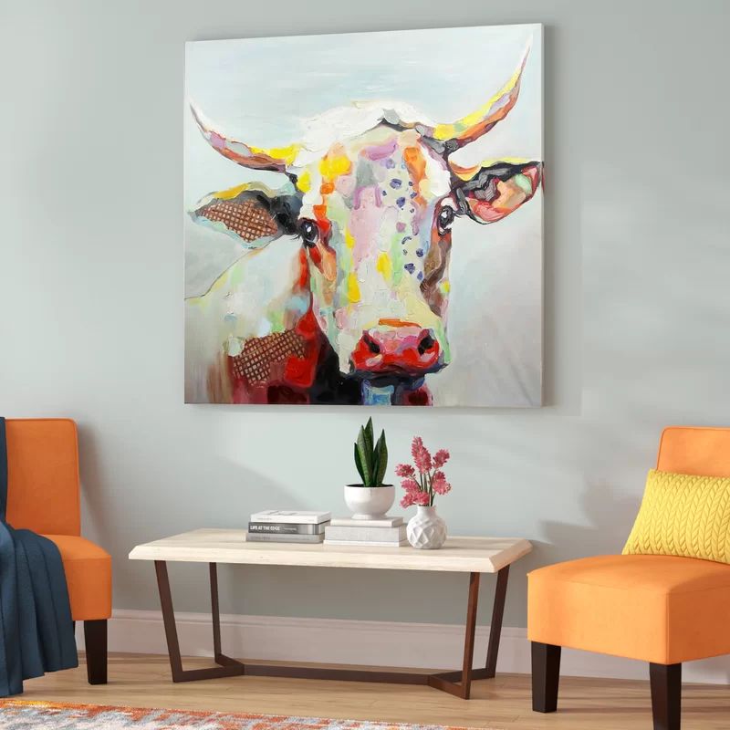 Colorful Bessie the Cow Painting Print | Wayfair North America