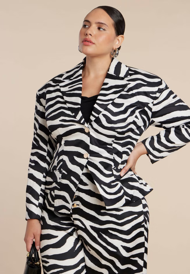Nipped Waist Zebra Print Blazer | Eloquii