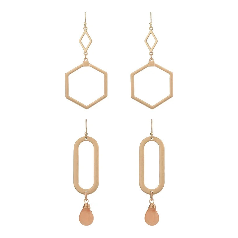 The Pioneer Woman - Women's Jewelry, Gold-tone Geometric Drop Duo Earring Set | Walmart (US)