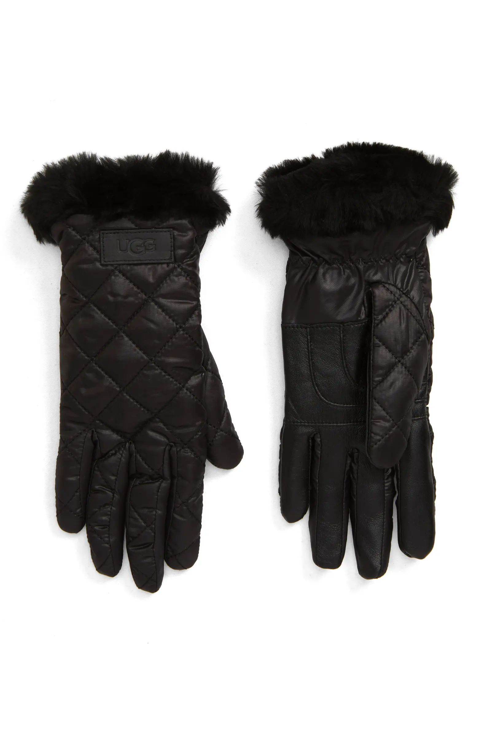 All Weather Touchscreen Compatible Quilted Gloves with Genuine Shearilng Trim | Nordstrom