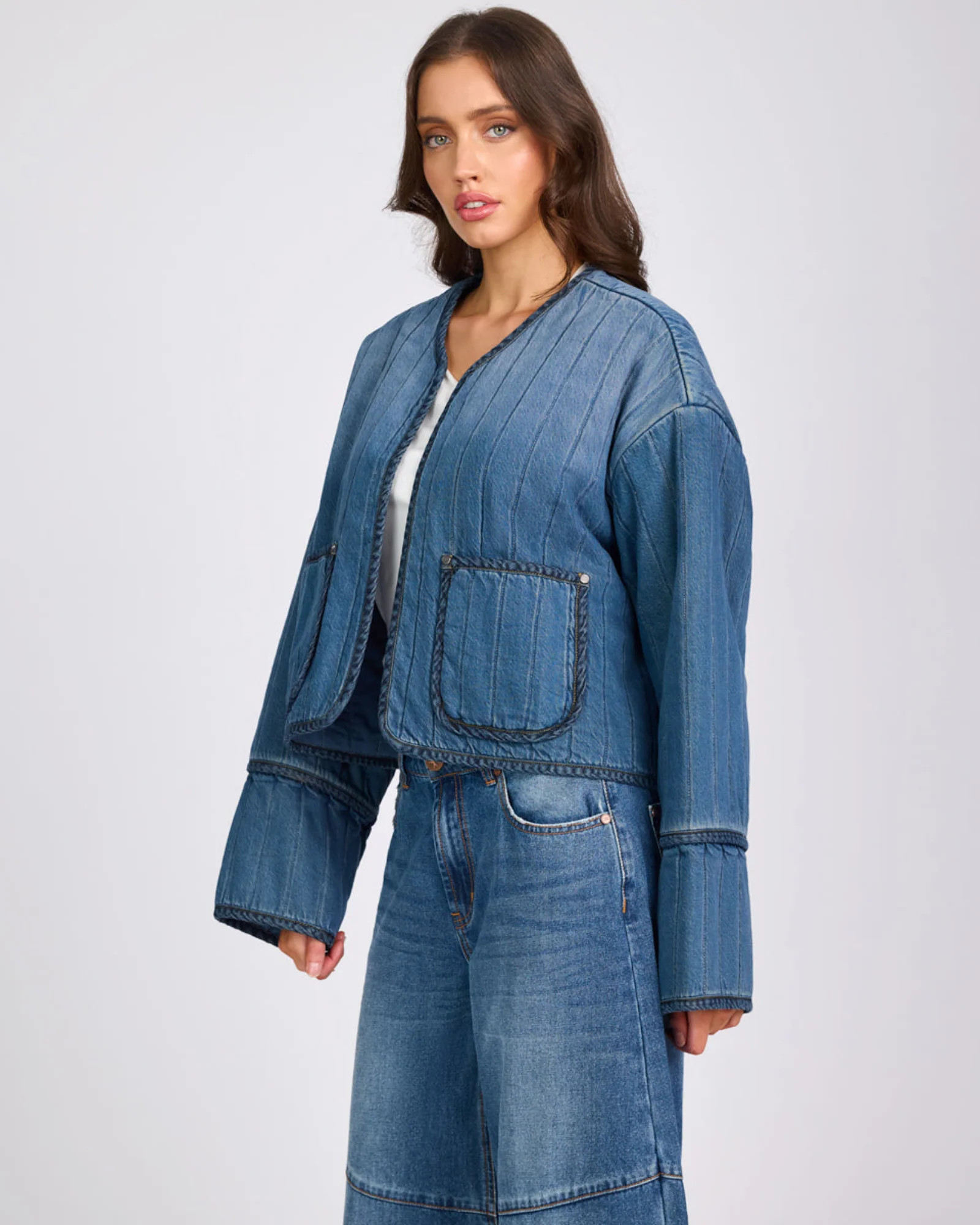 Denim Wadded Jacket - Deep Pacifica Blue | One Teaspoon | OneTeaspoon