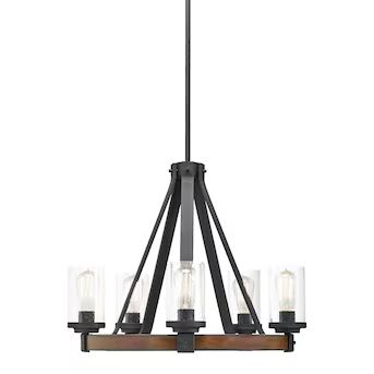 Kichler Barrington 5-Light Distressed Black and Wood Tone Rustic Dry Rated Chandelier | Lowe's