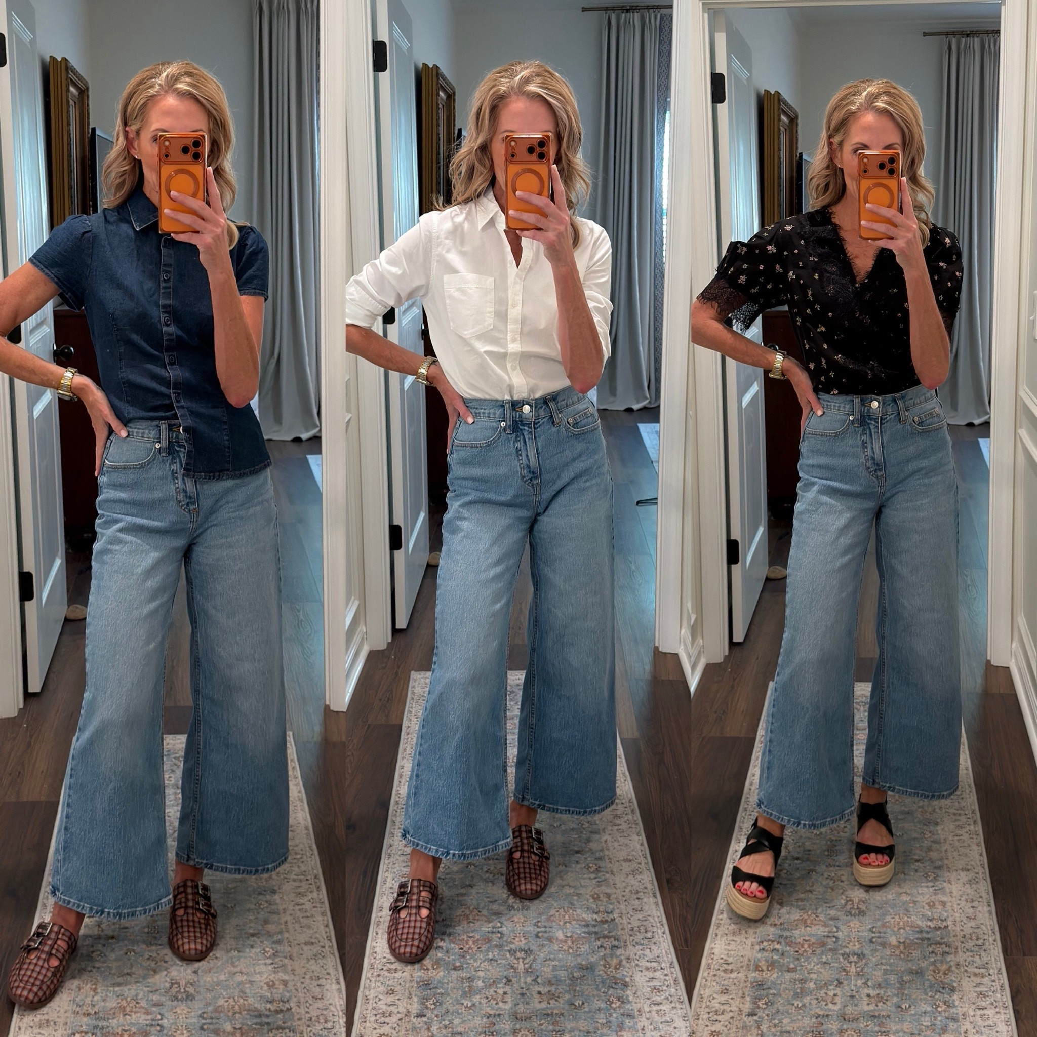 Our favorite $20 jeans paired with all of these under $30 tops wearing a size 0