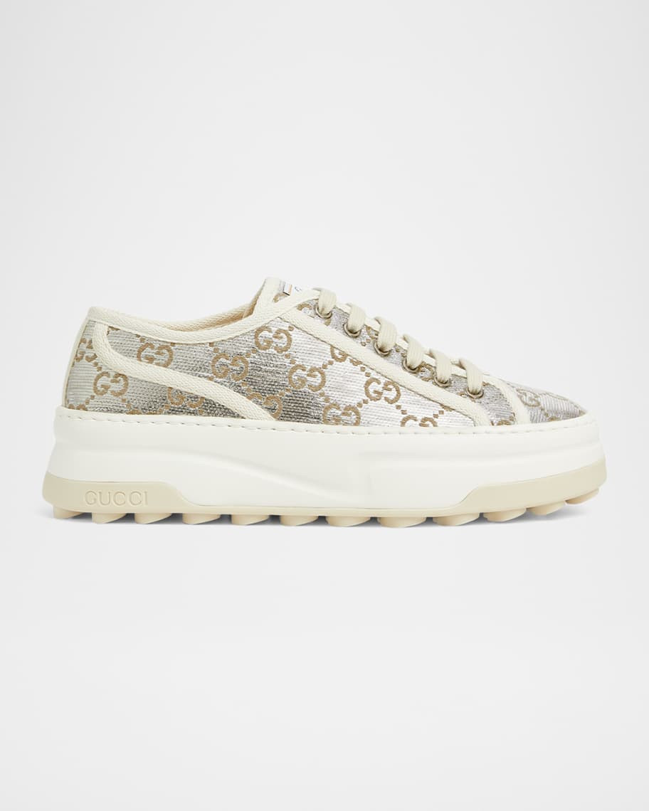 Gucci Tennis Treck GG Metallic Flatform Sneakers | Neiman Marcus