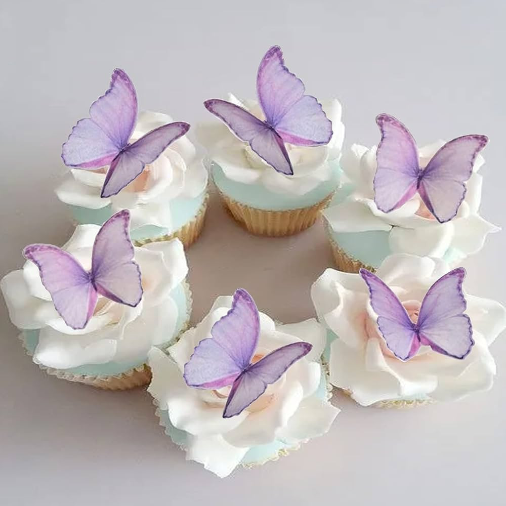 GEORLD Edible Wafer Paper Butterflies Set of 48 Purple Cake Decorations, Cupcake Topper | Amazon (US)