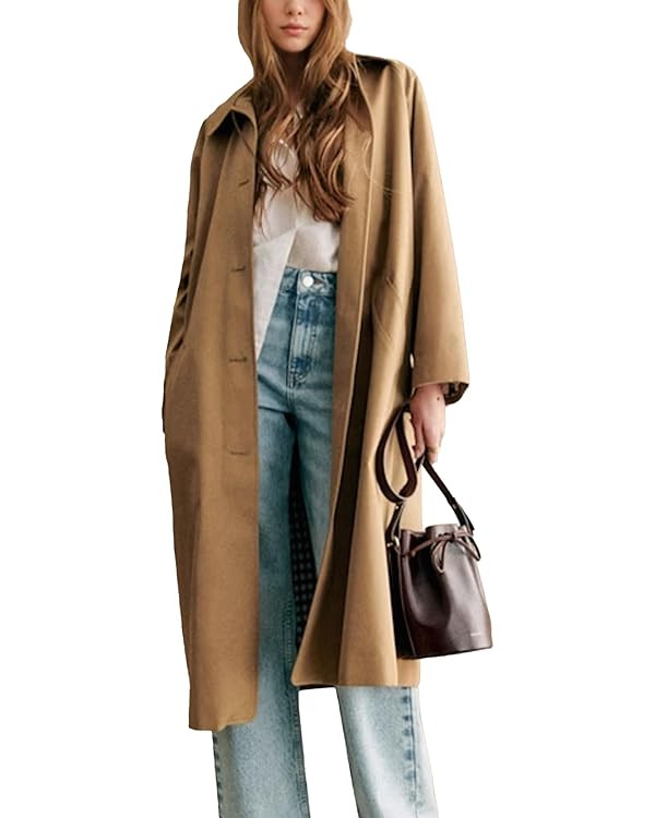 Songling Womens Long Trench Coat Single Breasted Oversized Windproof Trendy Fall Jacket Outerwear... | Amazon (US)