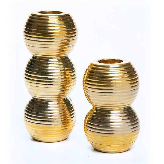 Ribbed Double Sphere Candle Holder - Gold | MacKenzie-Childs