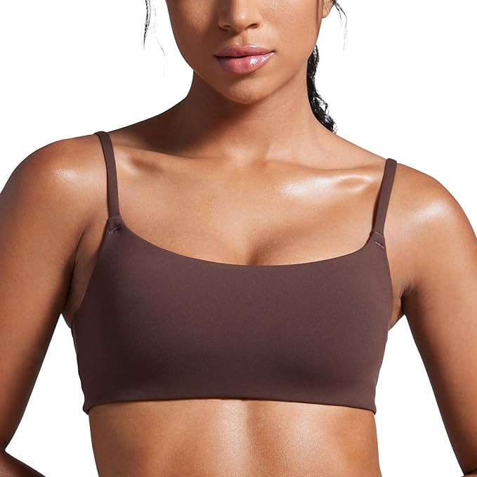 CRZ YOGA Butterbreeze Scoop Neck Sports Bras for Women - Spaghetti Straps Wireless Workout Padded... | Amazon (US)