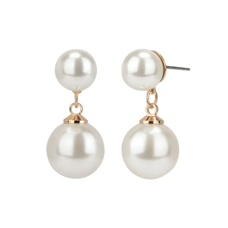 Time and Tru Women's Gold Tone Faux Pearl Drop Earring | Walmart (US)