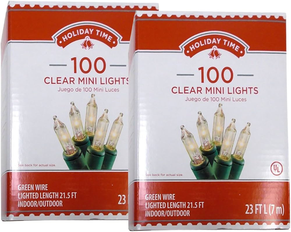 Amazon.com : Holiday Time 100 Clear Mini Lights - Green Wire - Indoor/Outdoor (2 Pack) : Tools & ... | Amazon (US)