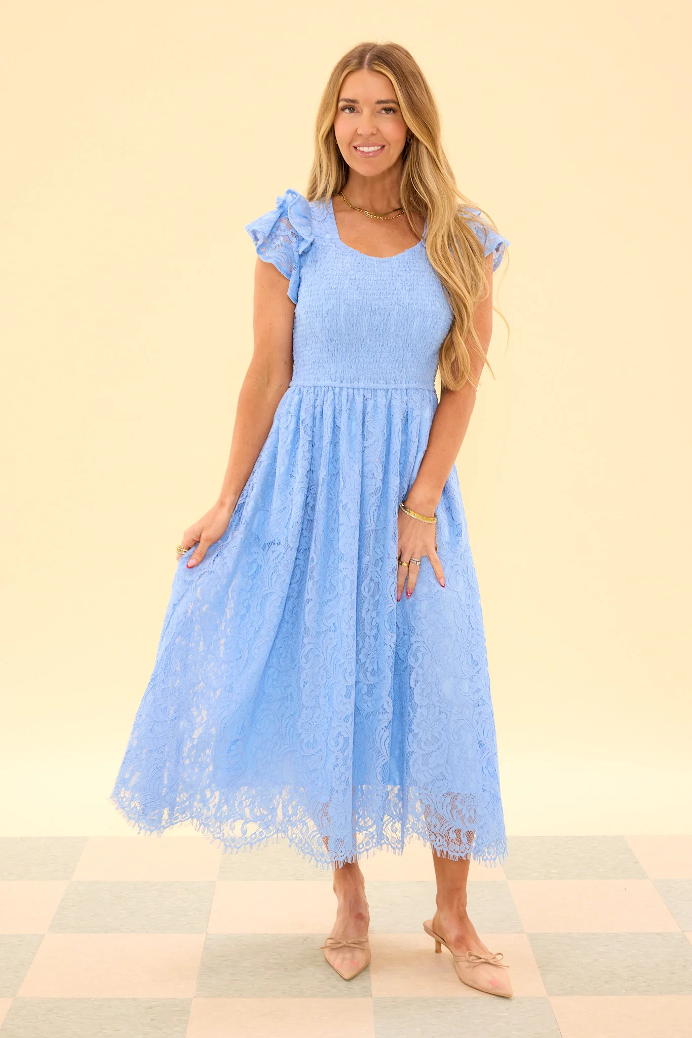 Hattie Dress in Cornflower Blue Lace | Ivy City Co