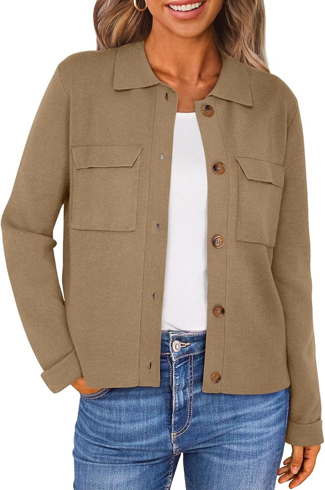 LILLUSORY Jackets for Women Button Down Cropped Knit Cardigan with Pockets 2024 Fall Outfits Clot... | Amazon (US)