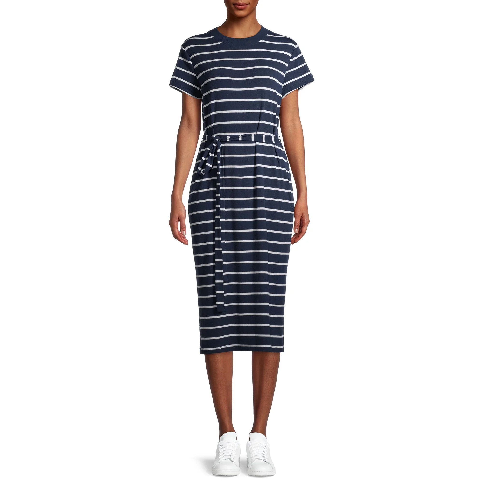Time and Tru Women's Knit Midi Dress with Belt | Walmart (US)
