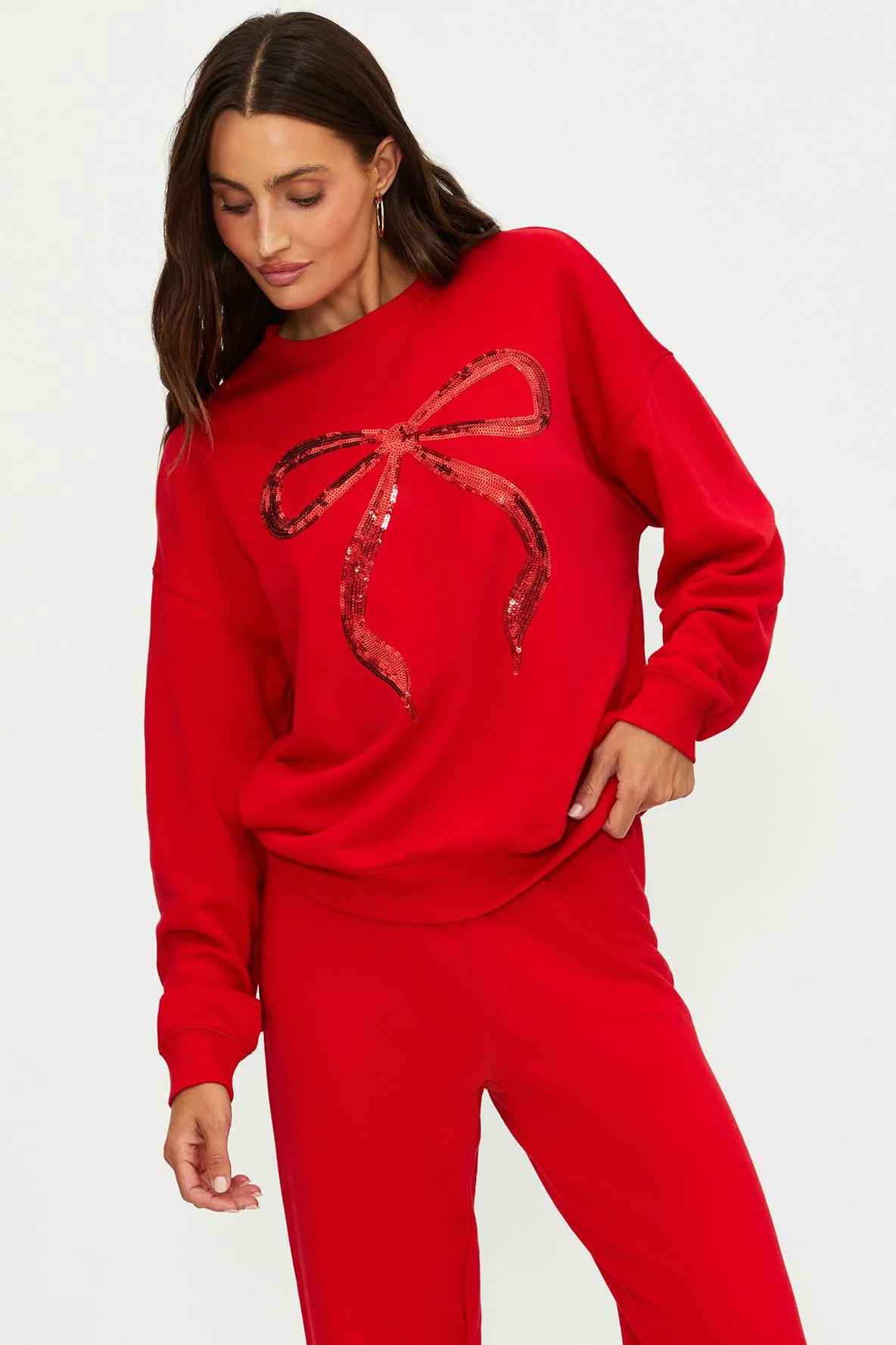 Devyn Sweatshirt Red Sequin Bow | Holiday Sweat Set | Beach Riot | Beach Riot