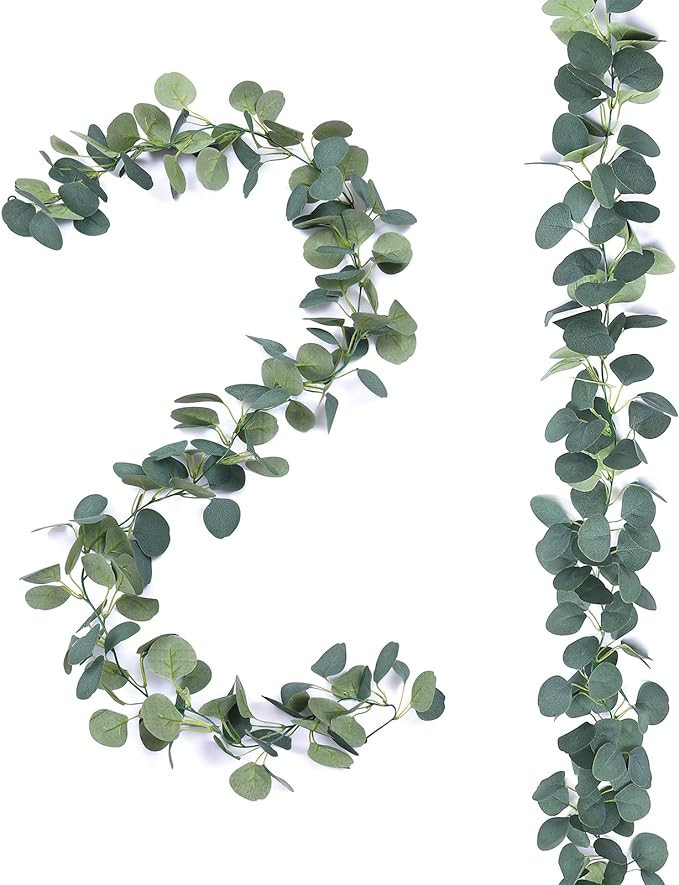 FUGZAUD 2 Pack Artificial Eucalyptus Garland Faux Silk Leaf Silver Dollar Eucalyptus Leaves Vines... | Amazon (US)