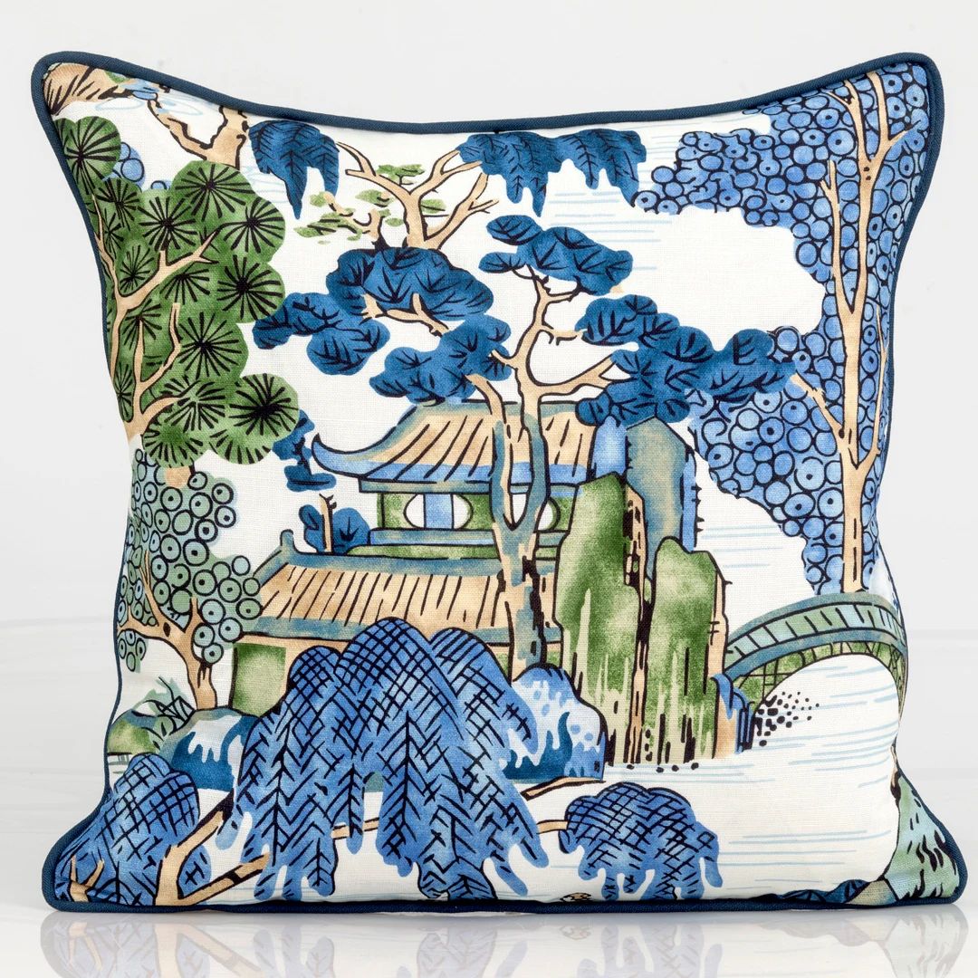 Thibaut Asian Scenic Pillow Cover Chinoiserie Design Lumbar - Etsy | Etsy (US)