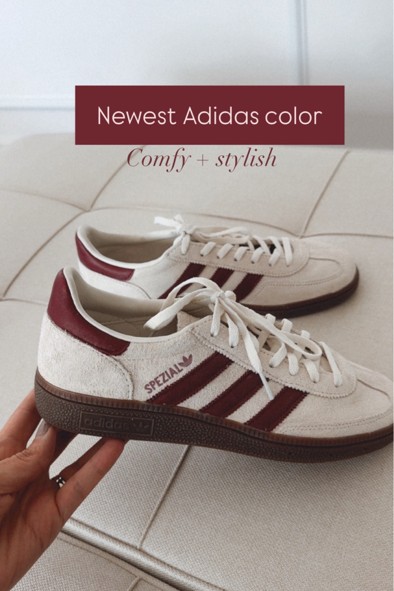 Newest Adidas color 
Burgundy + cream 
Sooo pretty 
Comfortable and so stylish sneakers 
Perfect for a casual or travel look 




#LTKSeasonal #LTKStyleTip #LTKU