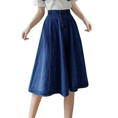 JLFKNG Skirts For Women Oversized Vintage Pleated Denim Skirt For Women High Waist Knee Length Breathable Loose Fit A Line Skirt Comfy Womens Clothes | Walmart (US)