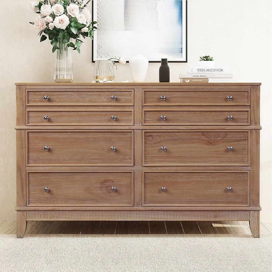 Rustic 6-Drawer Chest, Chic Hazel Solid Wood Dresser with Silver Finish Handles, Large Storage Ca... | Amazon (US)