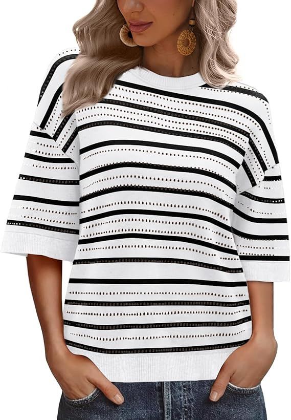 XIEERDUO Womens Half Sleeve Sweater Knit Crochet Blouses Tops 2026 Spring Summer Fashion Clothing... | Amazon (US)