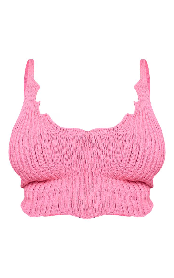 Plus Bright Pink Knit Strappy Scallop Edge Crop Top | PrettyLittleThing US