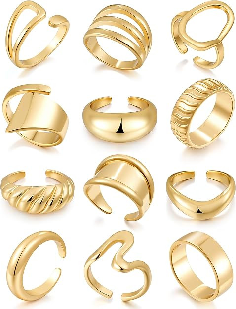 17 MILE Chunky Gold Stackable Rings for Women Non Tarnish, 18K Gold-Plated Statement Open Stackin... | Amazon (US)