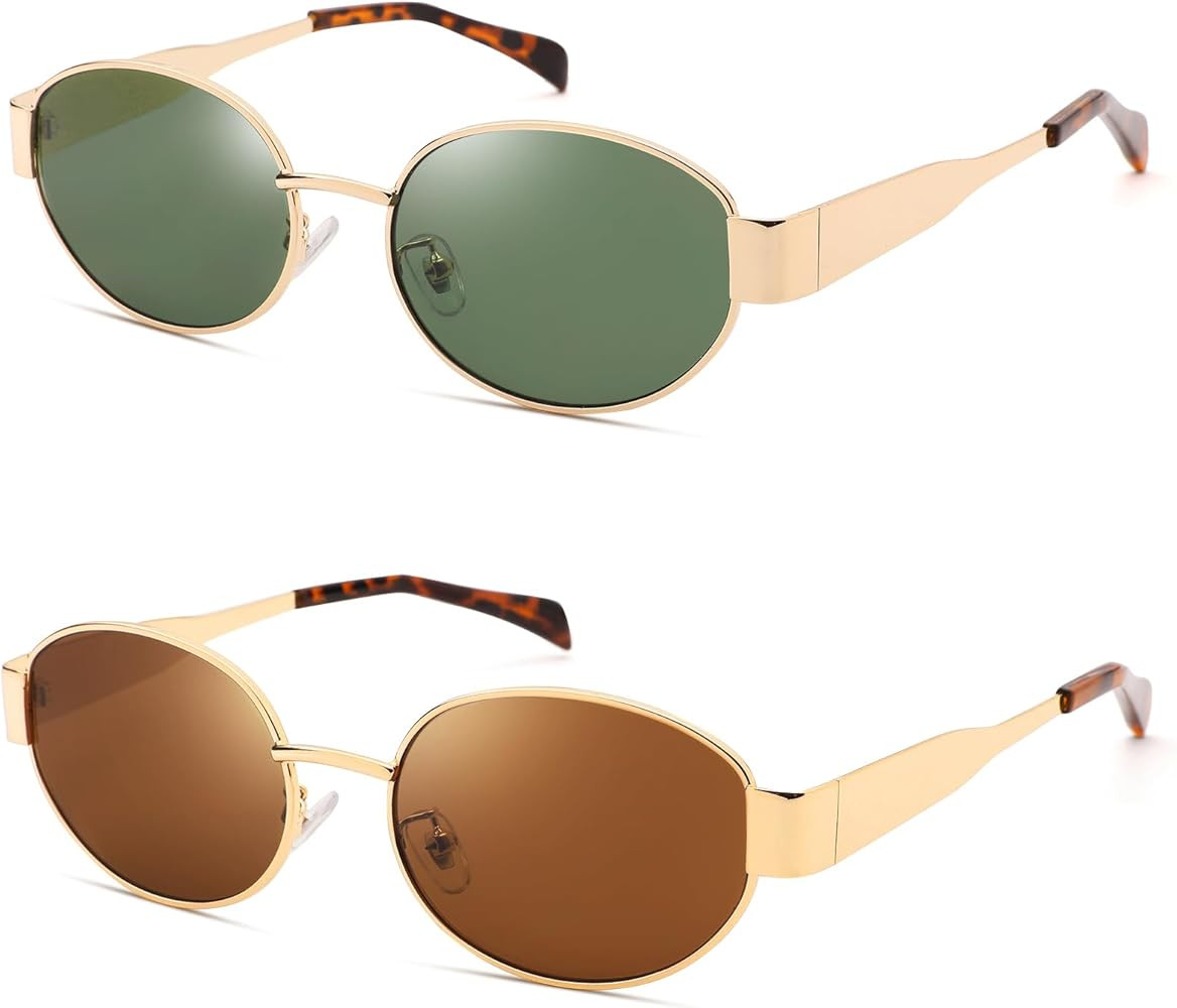 Pro Acme Retro Oval Sunglasses,Fashion Hexagonal Rectangle Shades Metal Frame Designer Sun Glasse... | Amazon (US)