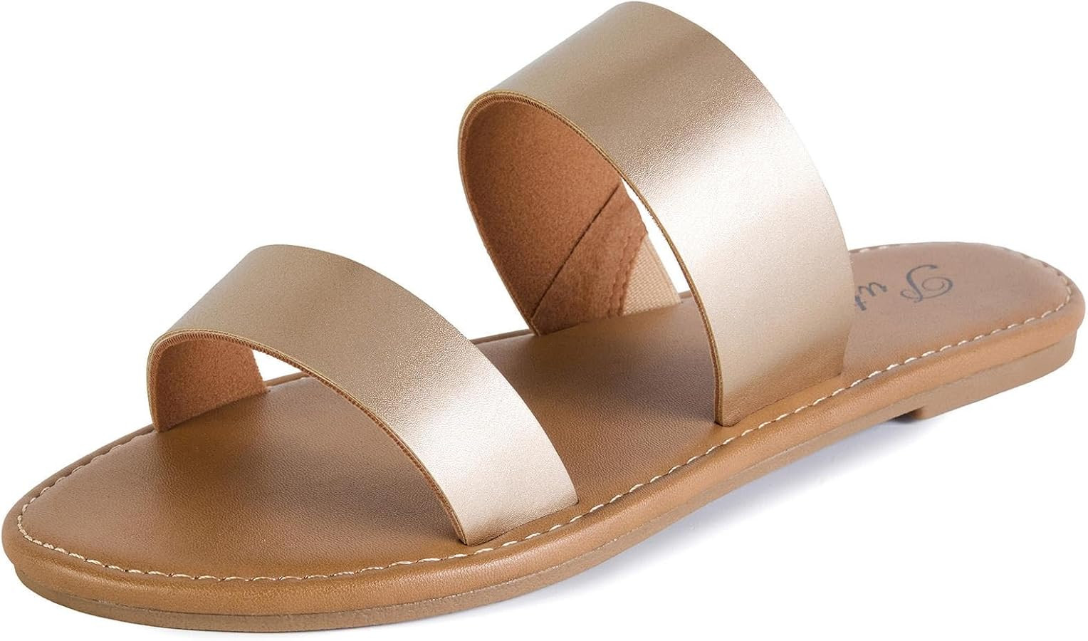 Putu Women's Two Strap Flat Sandals Casual Slide Sandals Slip on Summer Sandals | Amazon (US)