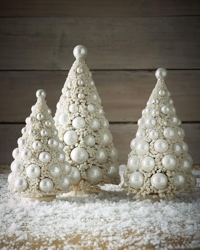 Bethany Lowe 3 Piece Bottle Brush Christmas Tree Set, 9"-13" Size, Ivory and Platinum Color | Amazon (US)