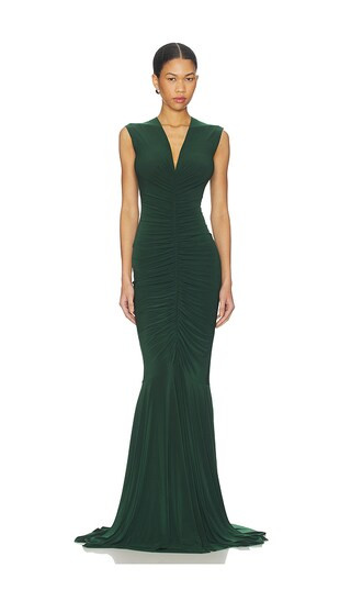 x REVOLVE Sleeveless Deep V Neck Shirred Front Fishtail Gown | Revolve Clothing (Global)