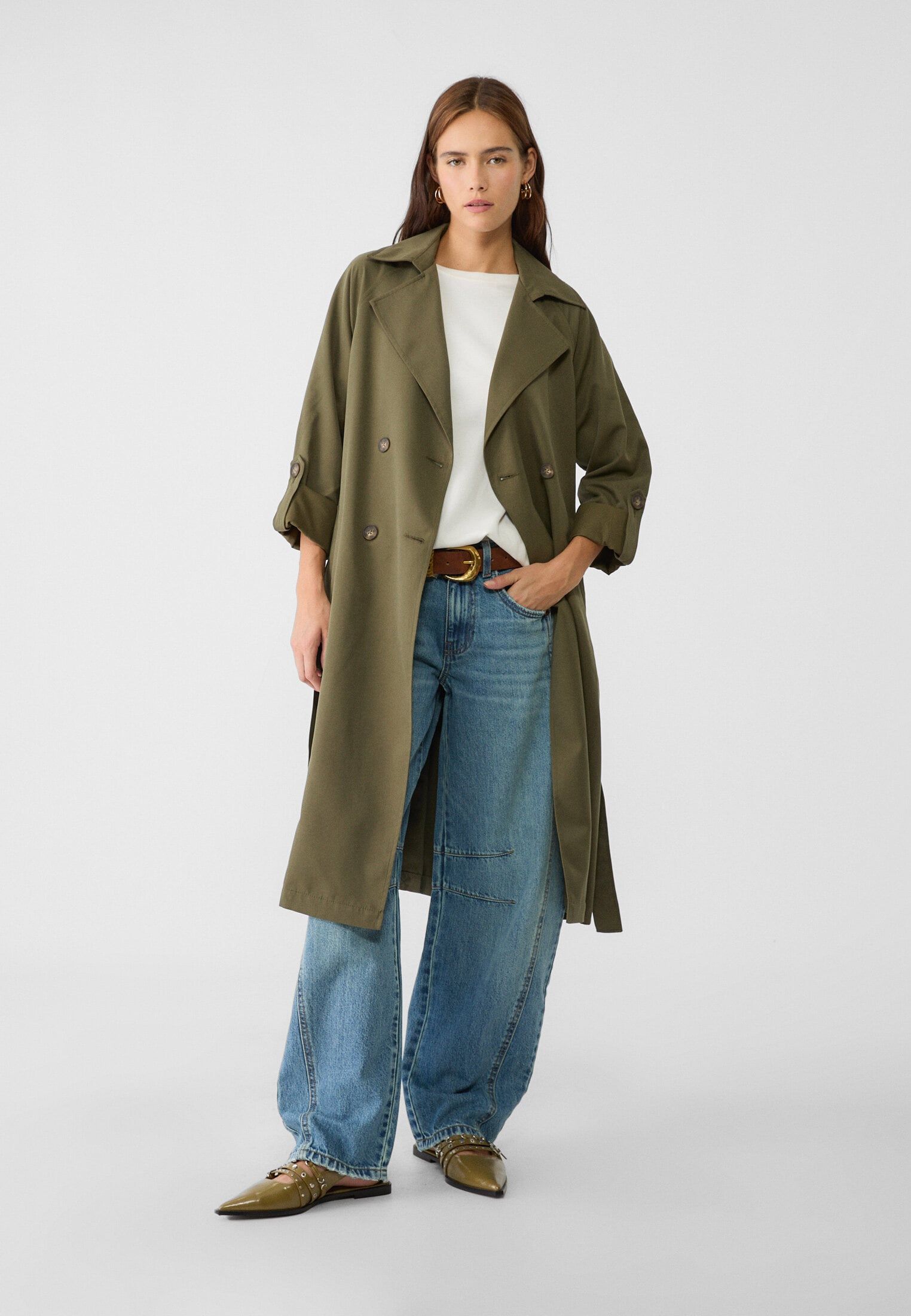 Long flowing trench coat | Stradivarius (UK)